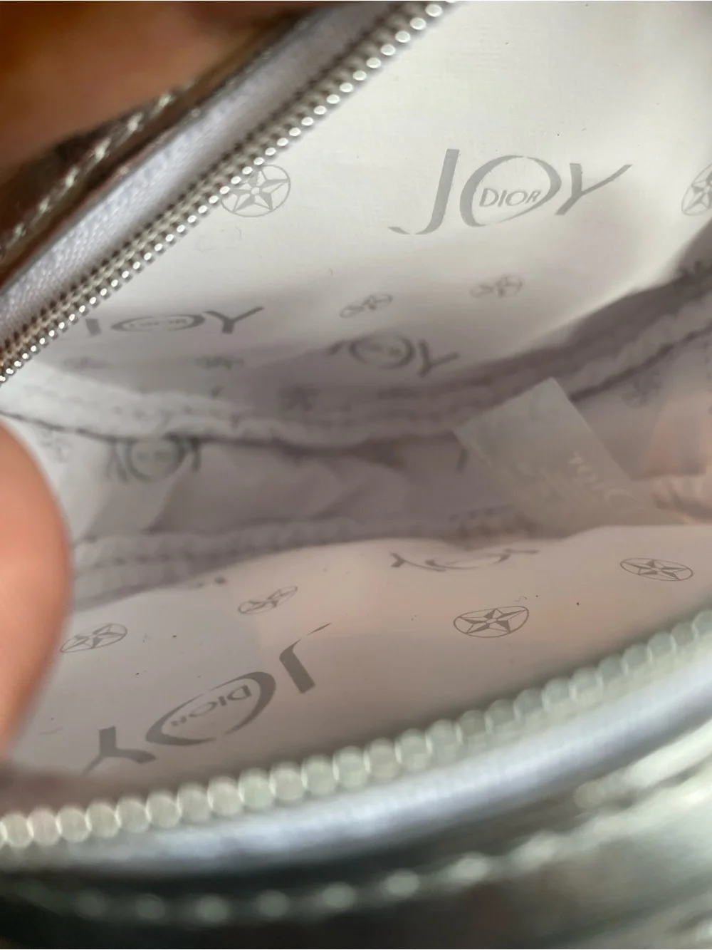 Dior Silver JOY Logo Round Pouch
